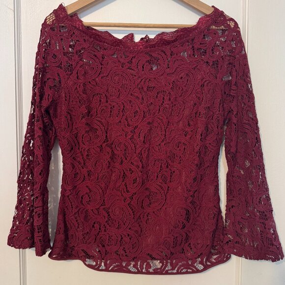 Adrianna Papell Deep Red Lace Top - M - Picture 1 of 6